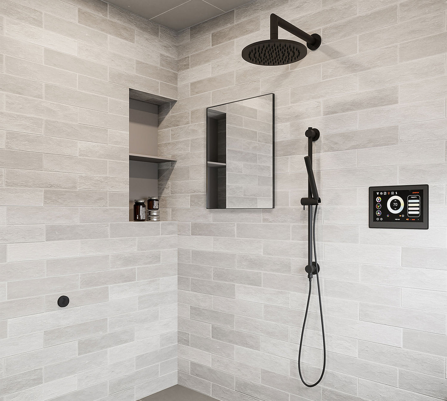 ThermaSol Shower Package w/Rain Canopy, Wall Shower Arm and Hand Shower, Round